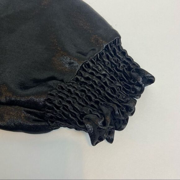 Anne Klein- Black Silk 3/4 Sleeve Collared Blouse - Picture 3 of 7